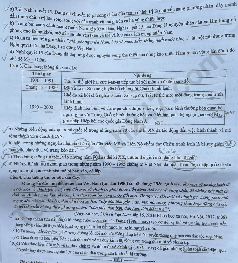 Dap an de thi mon Su ma de 0838 tot nghiep THPT 2025