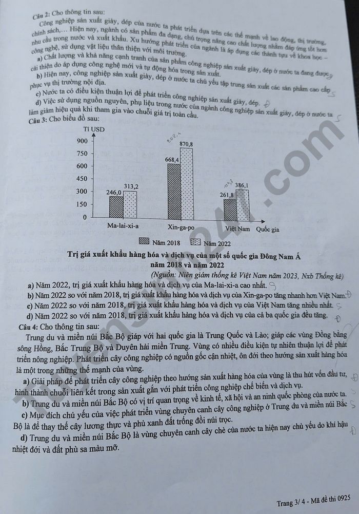 Dap an mon Dia ma de 0925 - tot nghiep THPT nam 2025