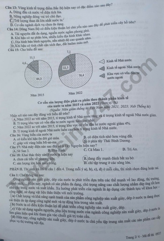 Dap an mon Dia ma de 0937 - tot nghiep THPT nam 2025
