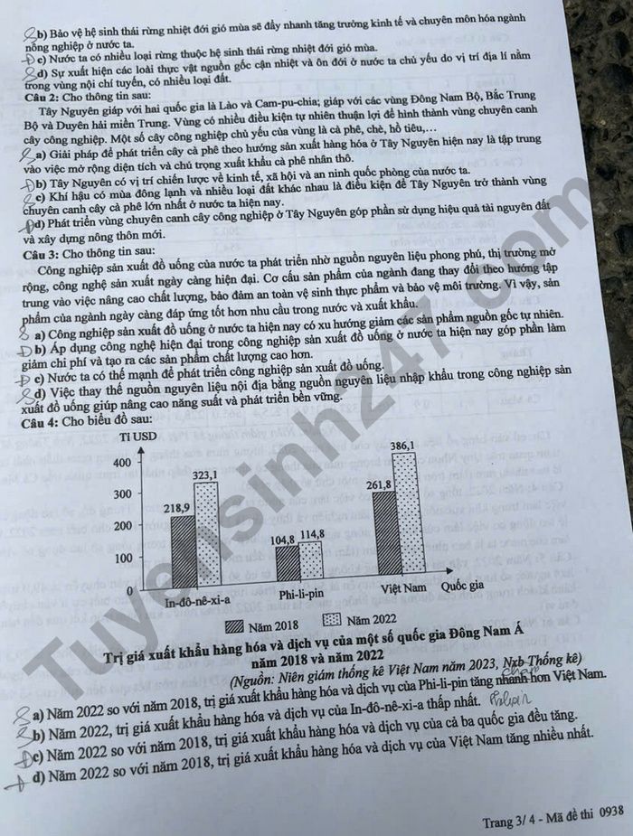 Dap an de thi tot nghiep THPT mon Dia 2025 - ma de 0938