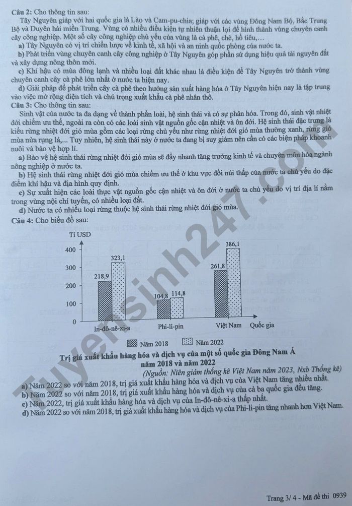Dap an de thi tot nghiep THPT mon Dia 2025 ma de 0939