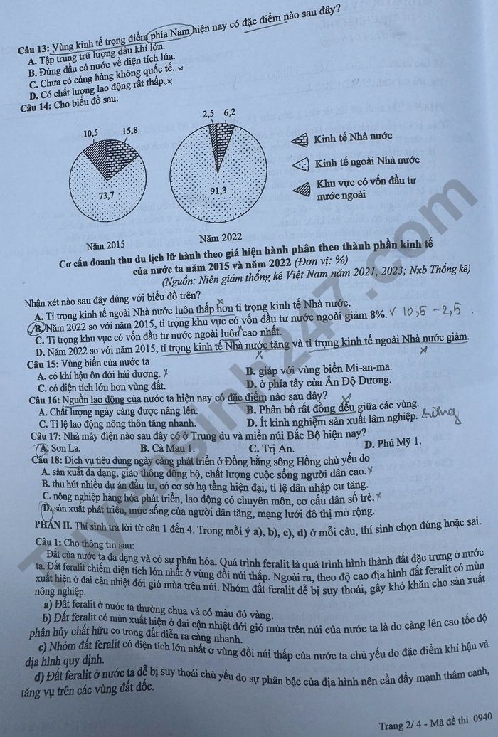 Dap an de thi tot nghiep THPT 2025 ma de 0940 mon Dia