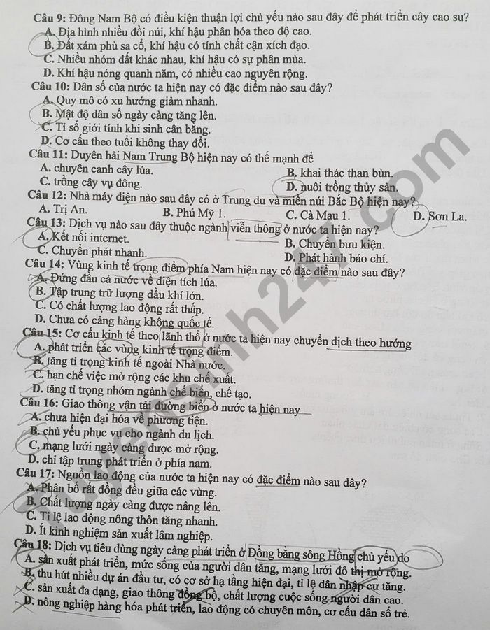Dap an de thi tot nghiep THPT 2025 mon Dia ma de 0944