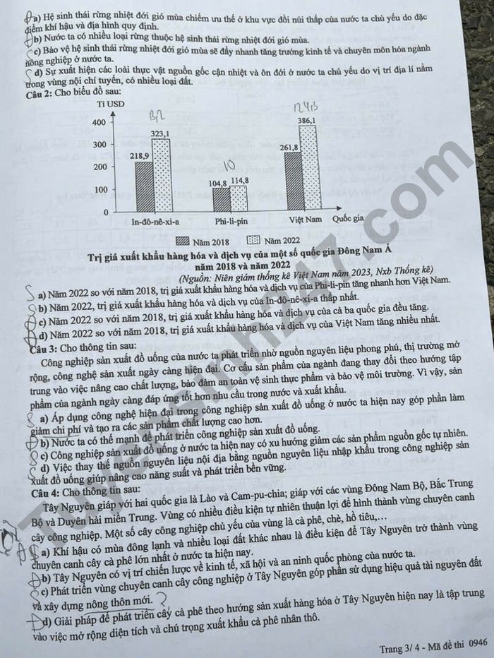 Dap an de thi tot nghiep THPT 2025 mon Dia - ma de 0946