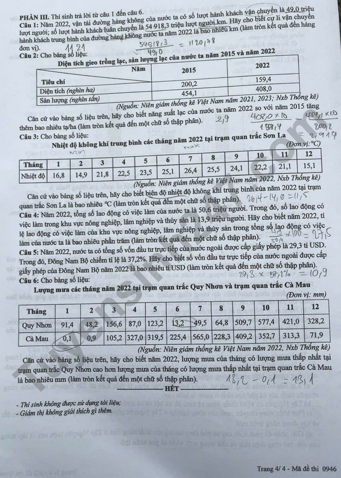 Dap an de thi tot nghiep THPT 2025 mon Dia - ma de 0946