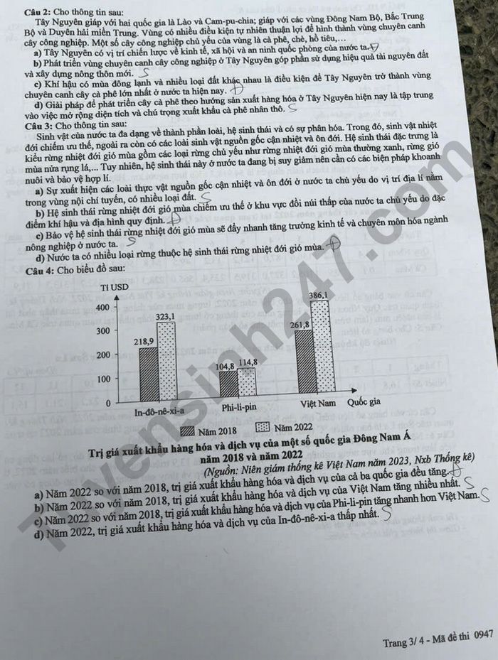 Dap an de thi tot nghiep THPT 2025 mon Dia ma de 0947