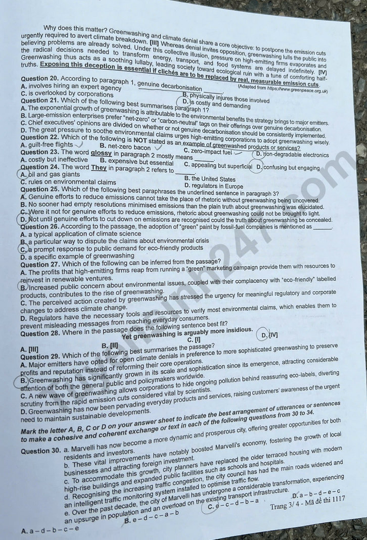 Dap an de thi tot nghiep THPT 2025 ma de 1117 mon Anh