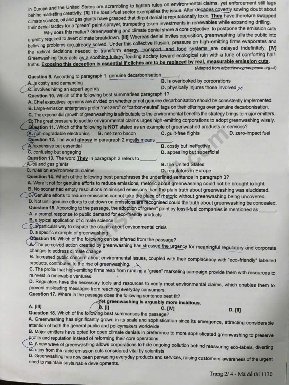 Dap an de thi tot nghiep THPT 2025 - ma de 1130 mon Anh