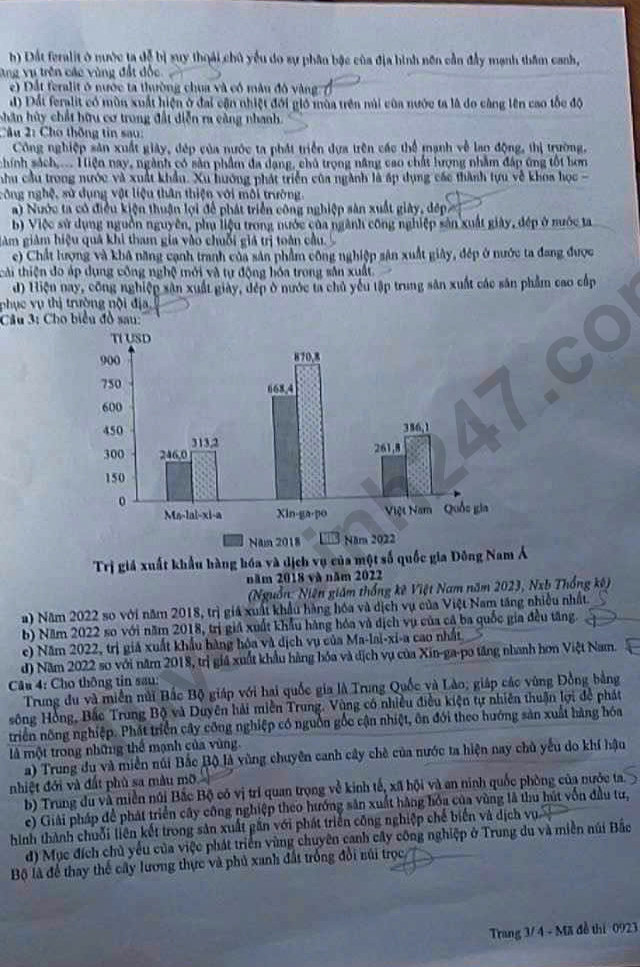 Dap an de thi mon Dia ma de 0923 - tot nghiep THPT 2025