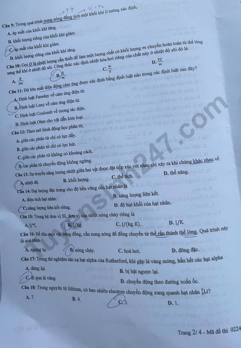 Dap an de thi tot nghiep THPT mon Ly ma de 0224 nam 2025