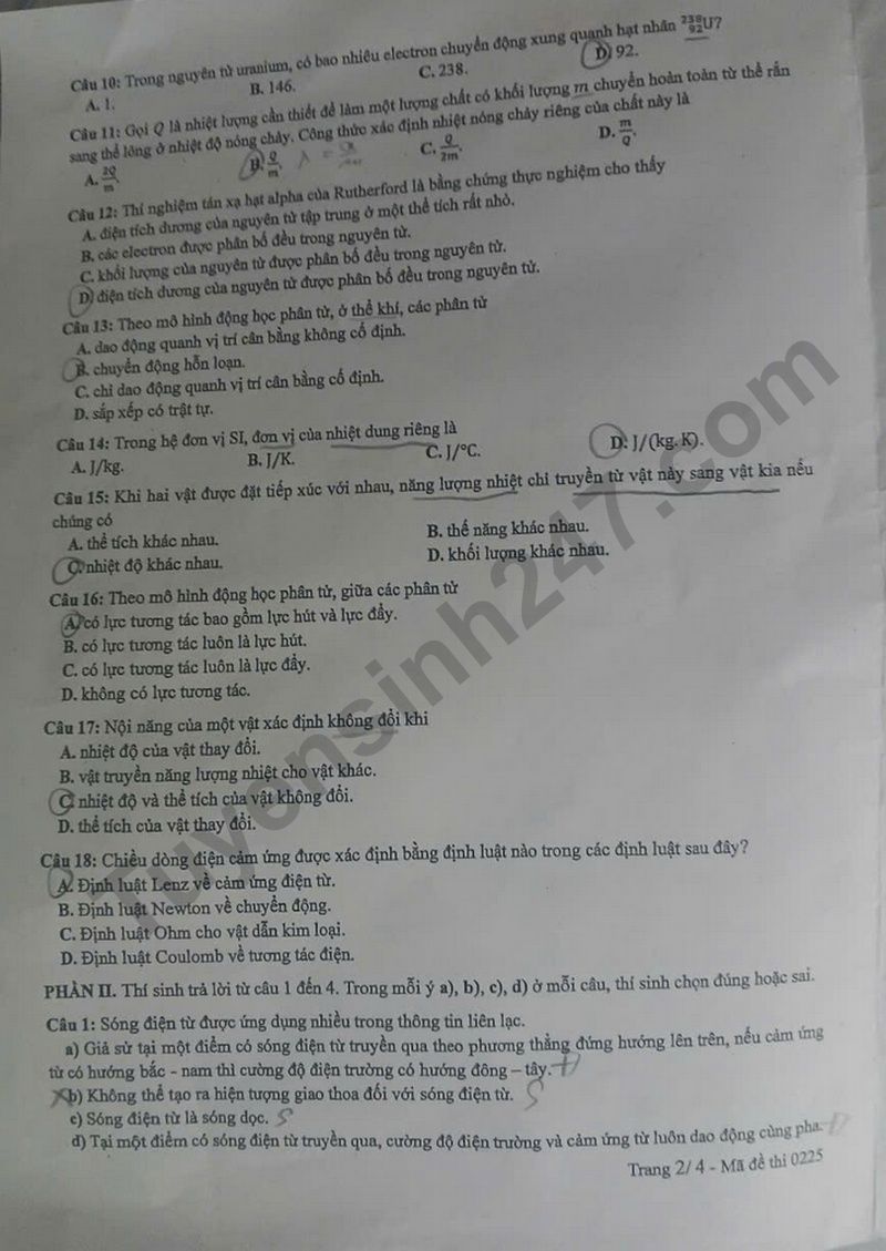 Dap an de thi tot nghiep THPT 2025 mon Ly ma de 0225
