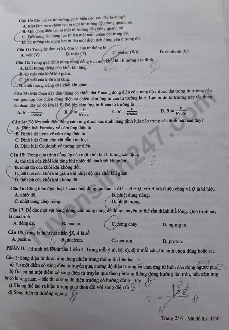 Dap an de thi tot nghiep THPT nam 2025 mon Ly - ma de 0230