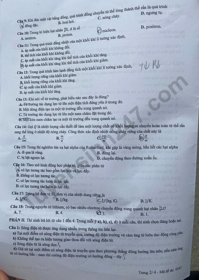 Dap an de thi tot nghiep THPT 2025 mon Ly ma de 0243