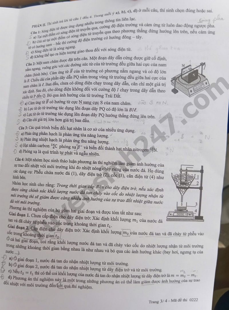 Dap an de thi tot nghiep THPT 2025 - ma de 0222 mon Ly