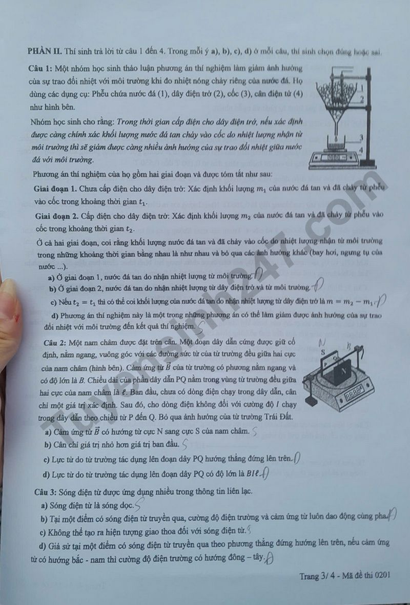 Dap an de thi tot nghiep THPT 2025 mon Ly - ma de 0201