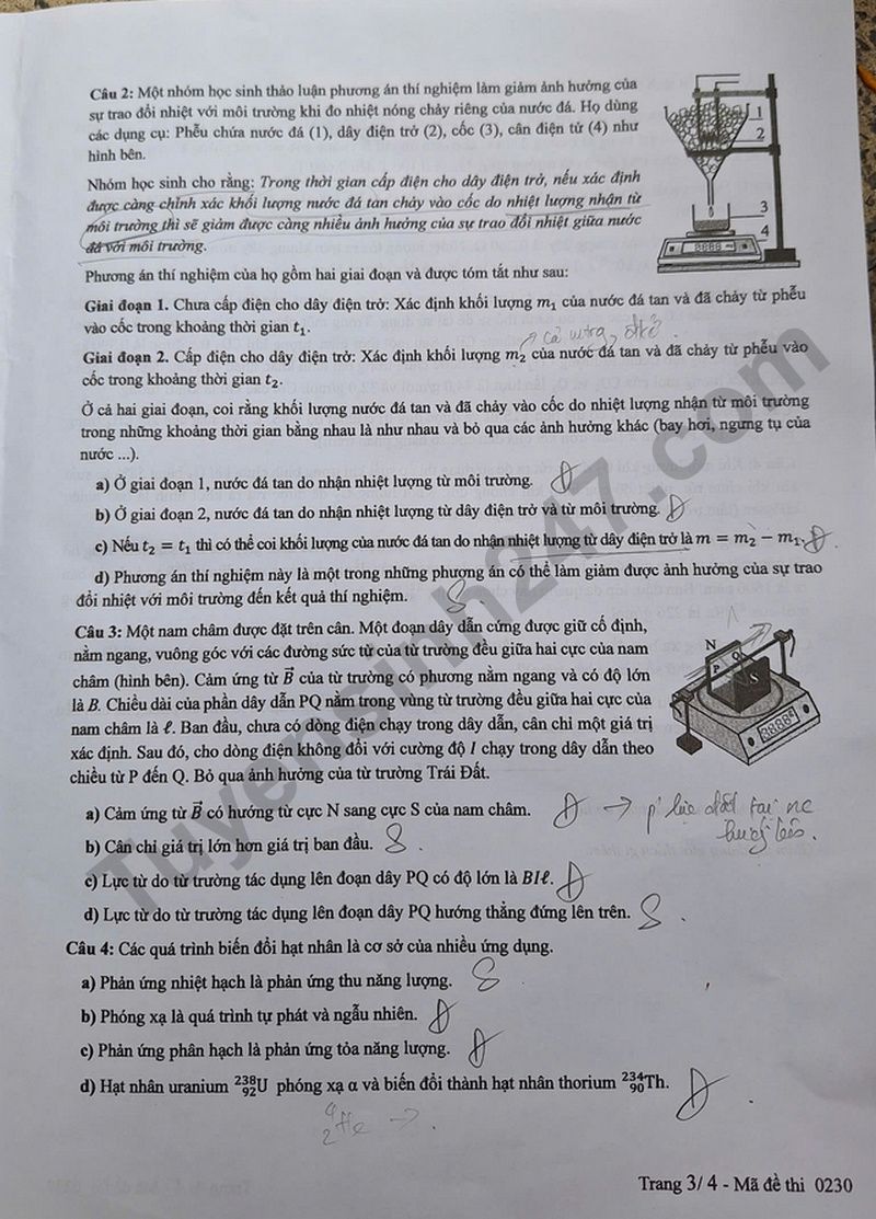 Dap an de thi tot nghiep THPT nam 2025 mon Ly - ma de 0230