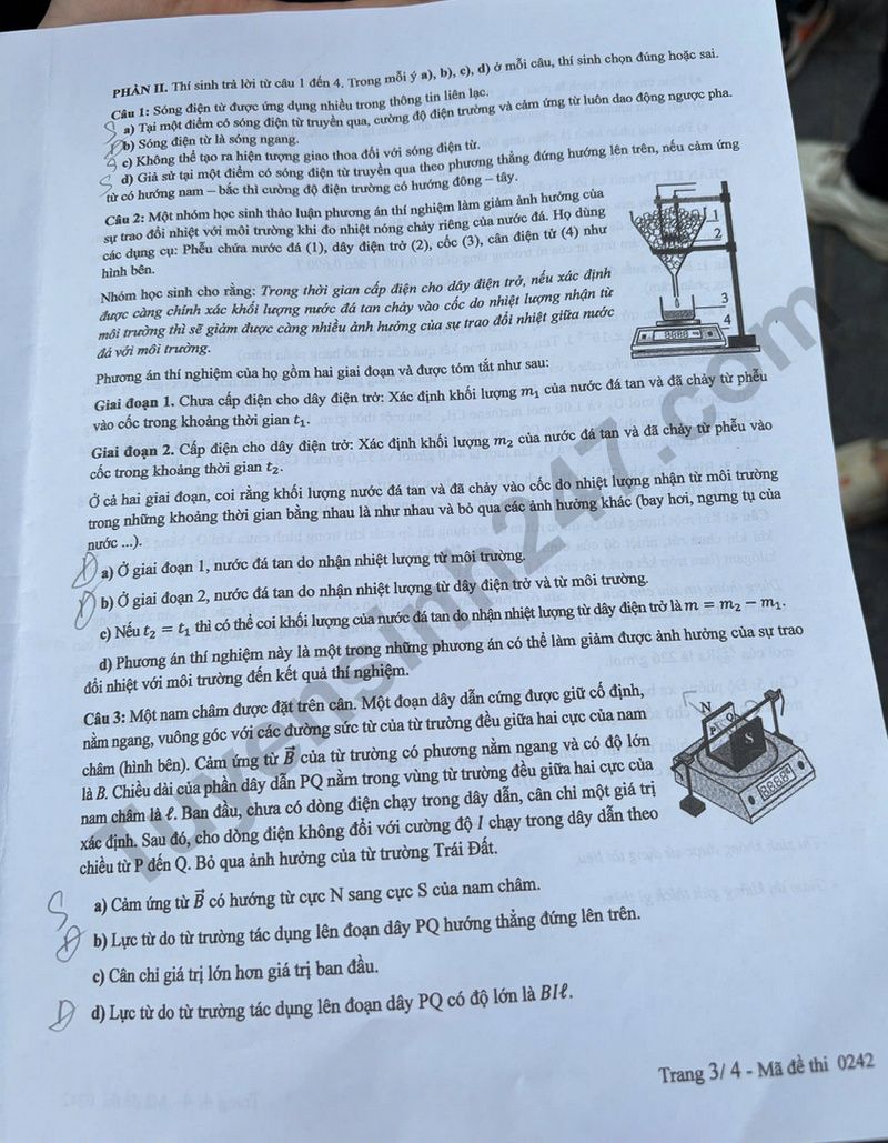 Dap an de thi mon Ly - ma de 0242 tot nghiep THPT nam 2025