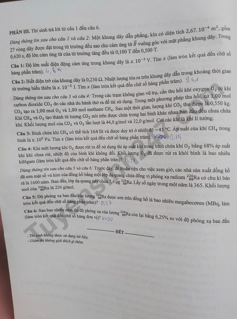 Dap an de thi mon Ly ma de 0202 tot nghiep THPT 2025