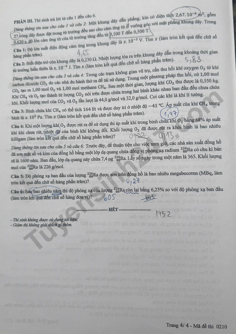 Dap an de thi tot nghiep THPT 2025 mon Ly ma de 0210