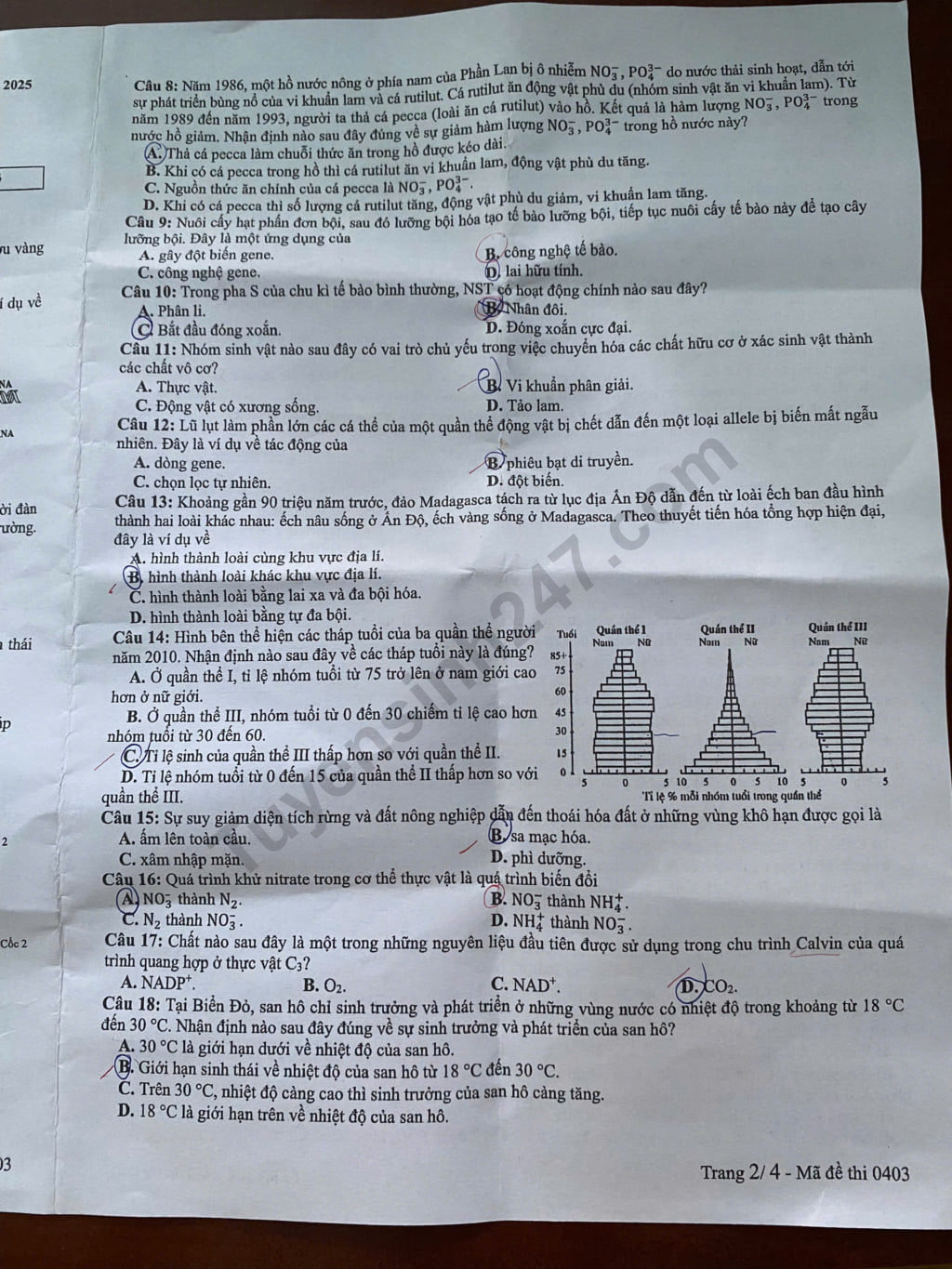 Dap an de thi tot nghiep THPT 2025 mon Sinh ma de 0403