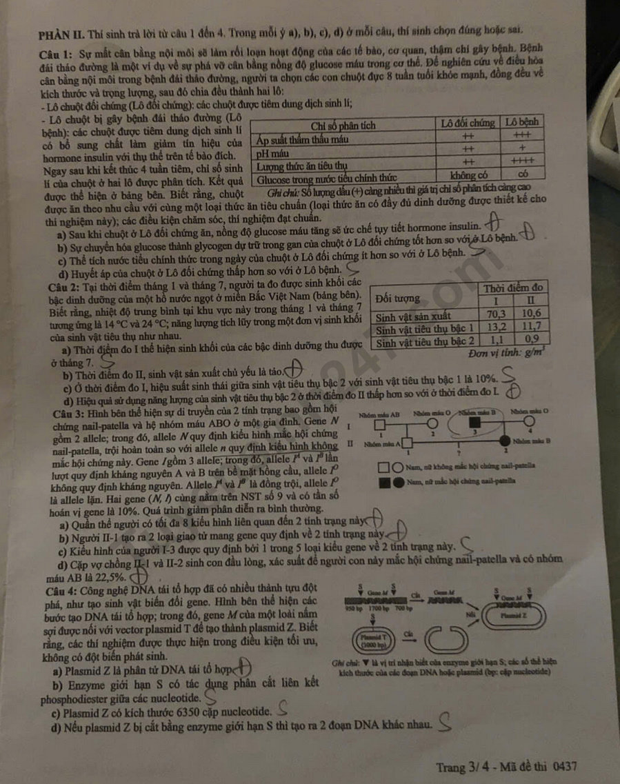 Dap an de thi tot nghiep THPT 2025 mon Sinh - ma de 0437