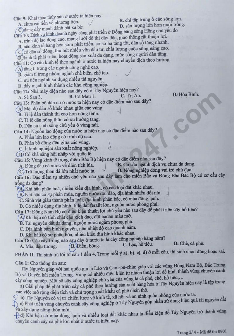 Dap an de thi tot nghiep THPT mon Dia 2025 - ma de 0901
