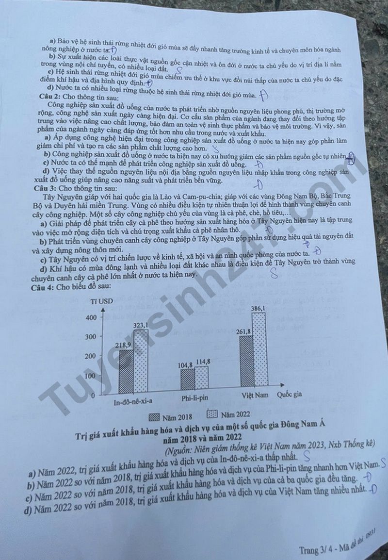 Dap an de thi tot nghiep THPT 2025 ma de 0931 mon Dia