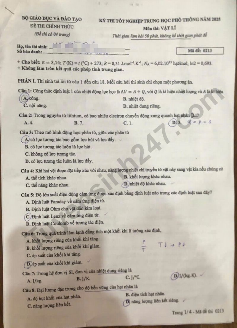 Dap an de thi tot nghiep THPT 2025 mon Ly ma de 0213
