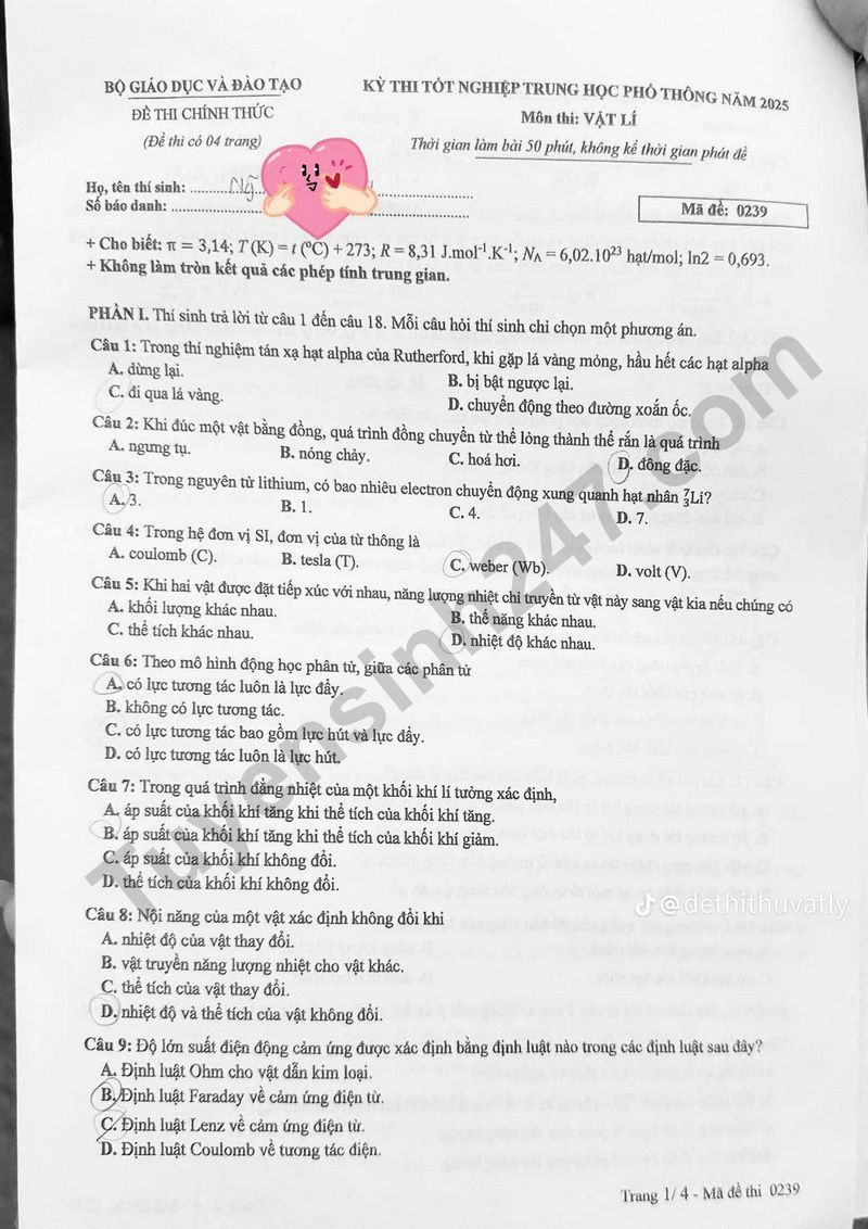 Dap an de thi tot nghiep THPT 2025 - mon Ly ma de 0239