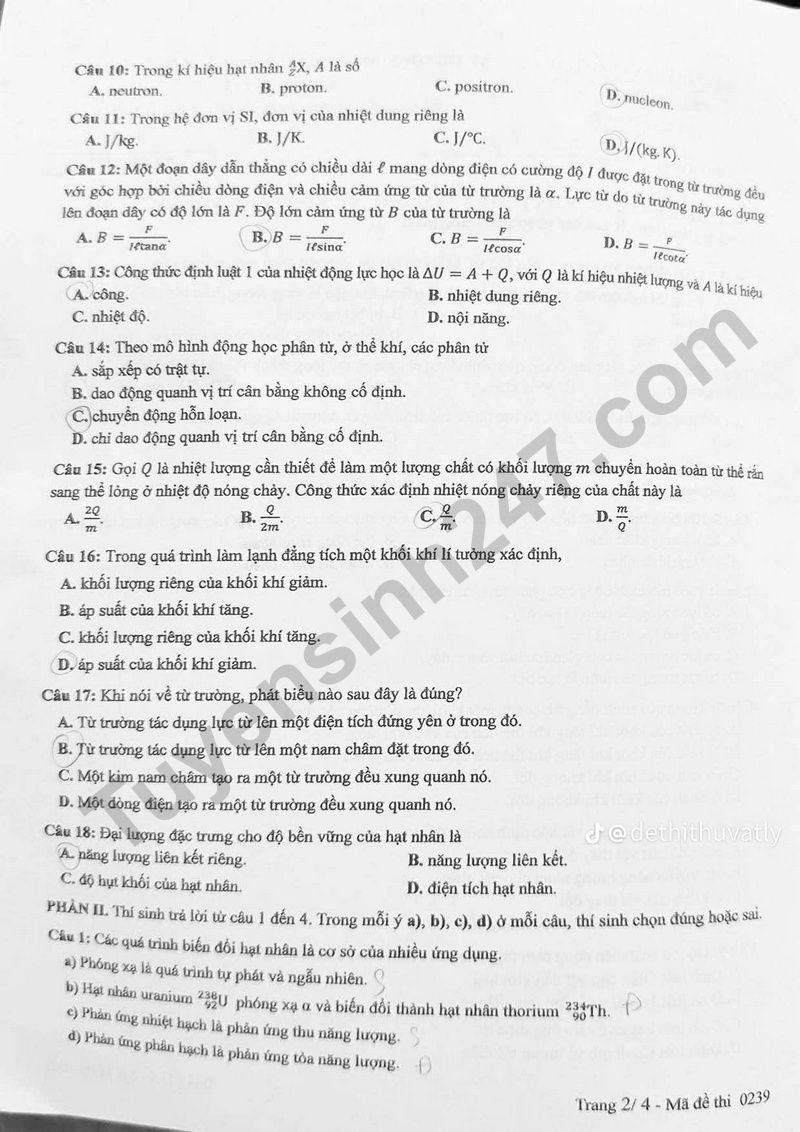 Dap an de thi tot nghiep THPT 2025 - mon Ly ma de 0239