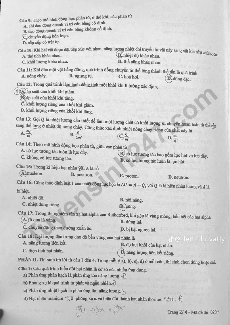 Dap an de thi tot nghiep THPT mon Ly 2025 - Ma de 0209