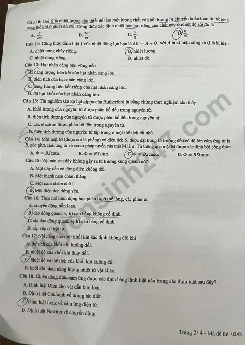 Dap an de thi tot nghiep THPT 2025 mon Ly ma de 0248