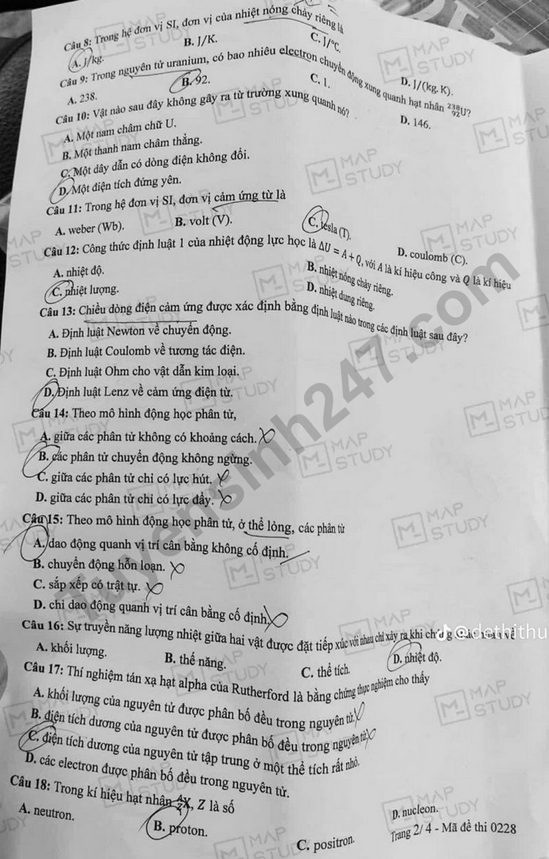 Dap an de thi tot nghiep THPT mon Ly 2025 - Ma de 0228