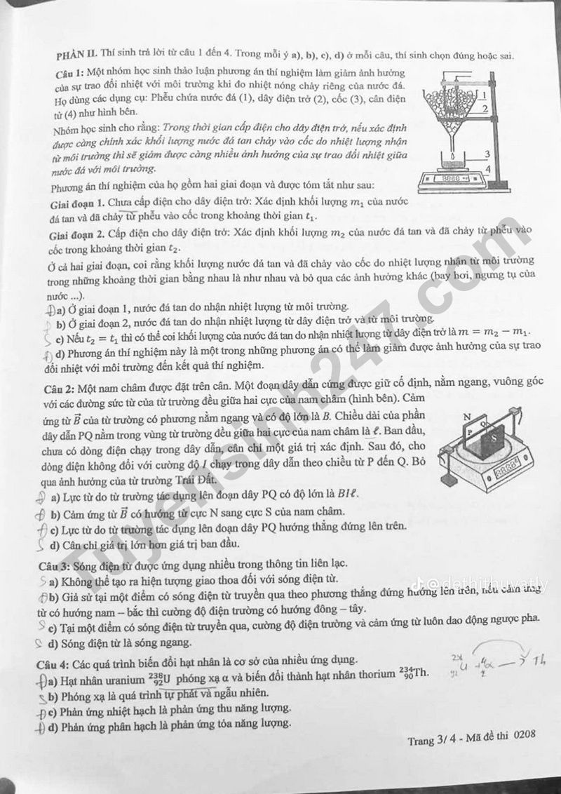 Dap an de thi tot nghiep THPT 2025 - ma de 0208 mon Ly