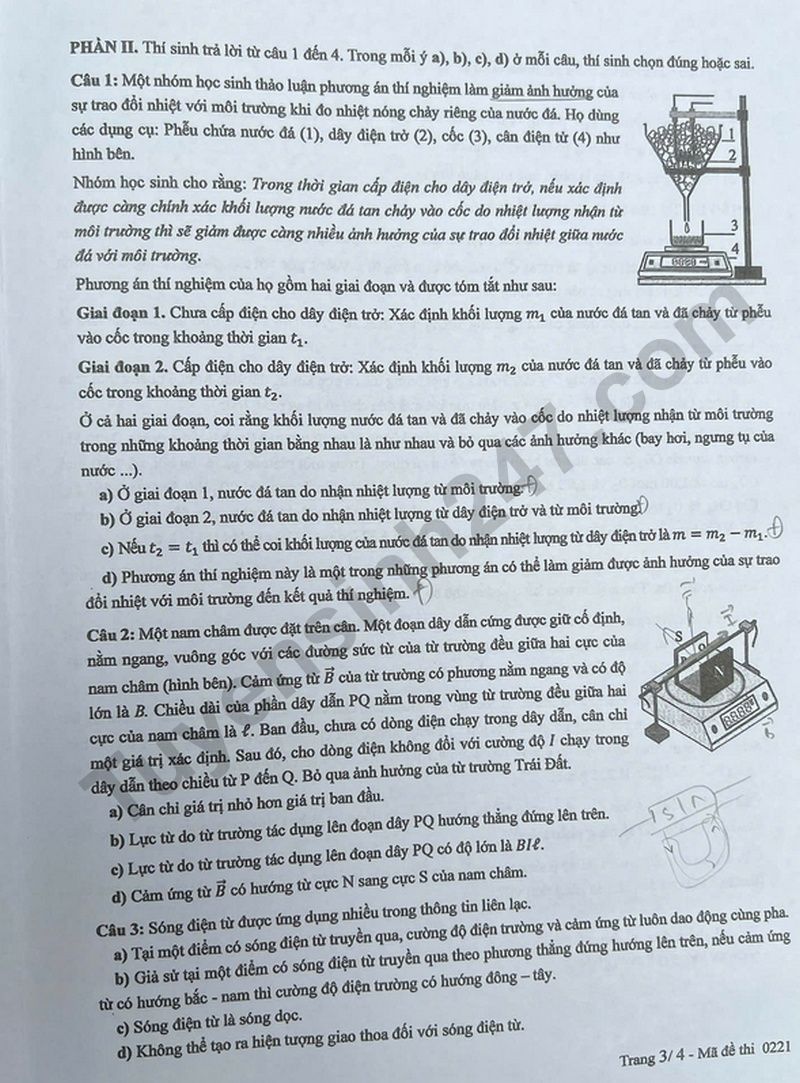 Dap an de thi mon Ly tot nghiep THPT 2025 ma de 0221