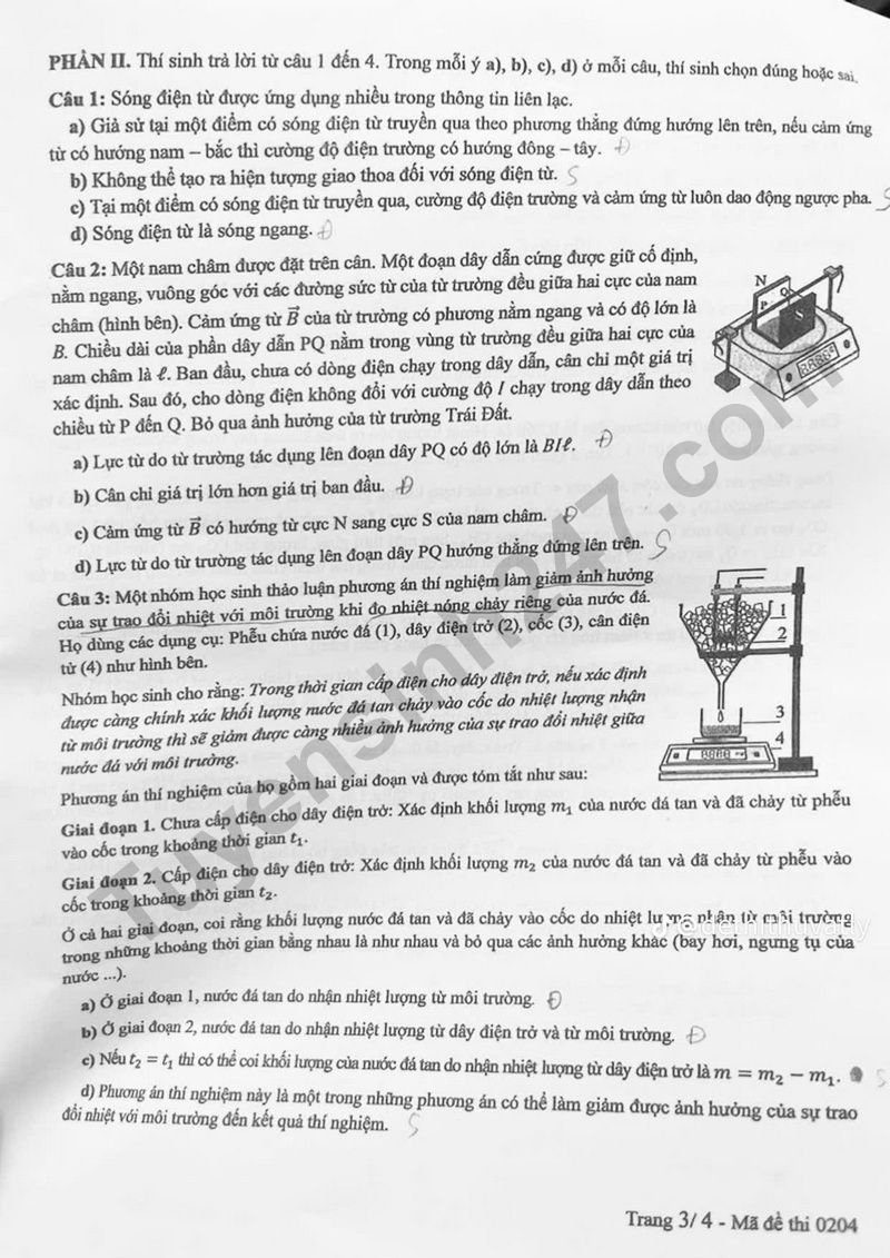Dap an de thi mon Ly - Ma de 0204 tot nghiep THPT 2025
