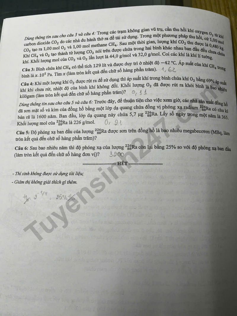 Dap an de thi mon Ly tot nghiep THPT 2025 ma de 0233