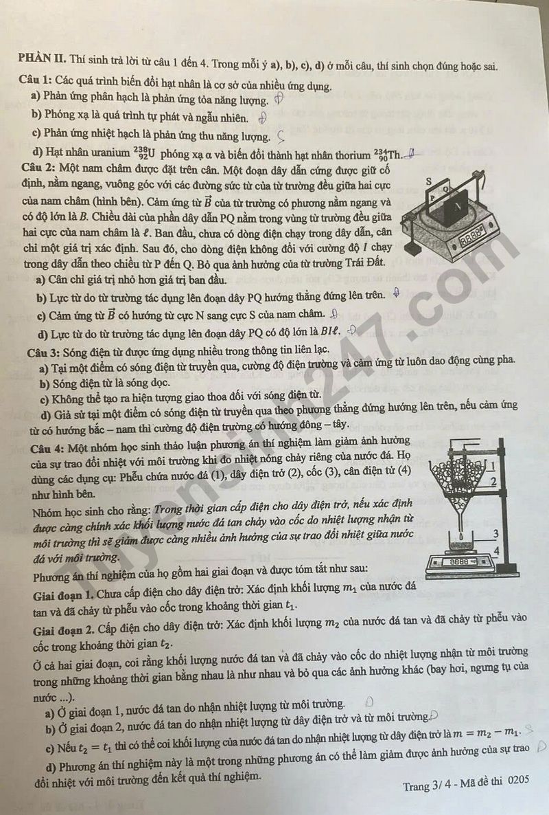 Dap an de thi tot nghiep THPT 2025 mon Ly - Ma de 0205