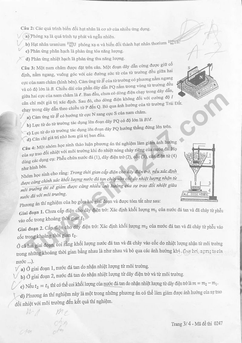 Dap an de thi tot nghiep THPT mon Ly nam 2025 - Ma de 0247