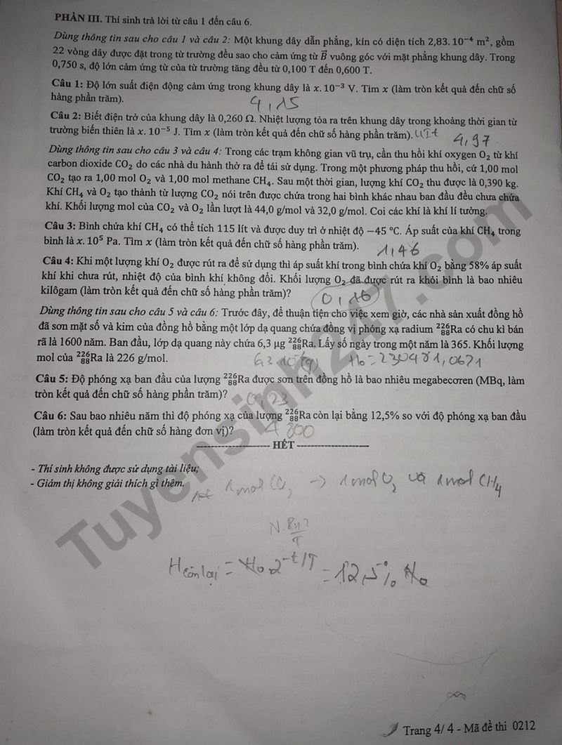 Dap an de thi tot nghiep THPT mon Ly nam 2025 - Ma de 0212