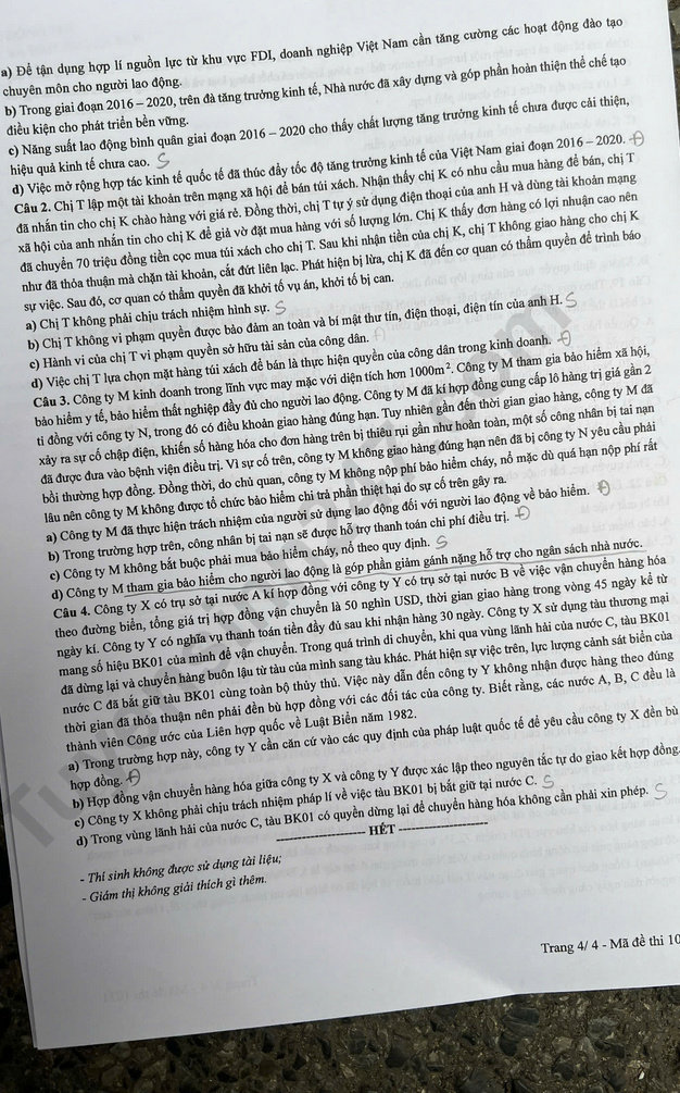Dap an de thi tot nghiep THPT 2025 ma de 1031 mon GDKTPL