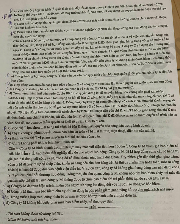 Dap an de thi tot nghiep THPT 2025 mon GDKTPL ma de 1003