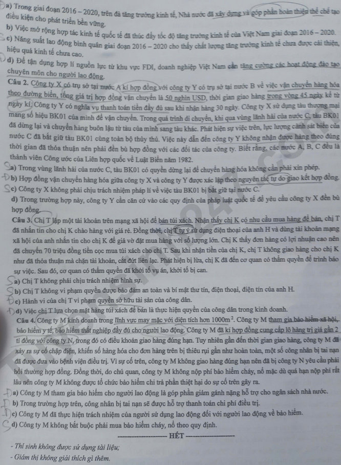 Dap an de thi mon GDKTPL ma de 1037 - tot nghiep THPT 2025