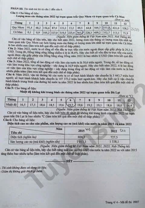 Dap an de thi tot nghiep THPT 2025 mon Dia ma de 0907