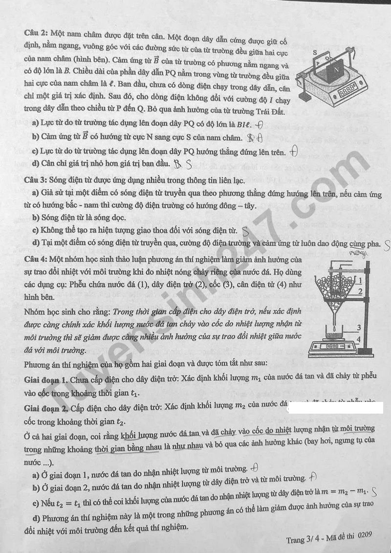Dap an de thi tot nghiep THPT mon Ly 2025 - Ma de 0209