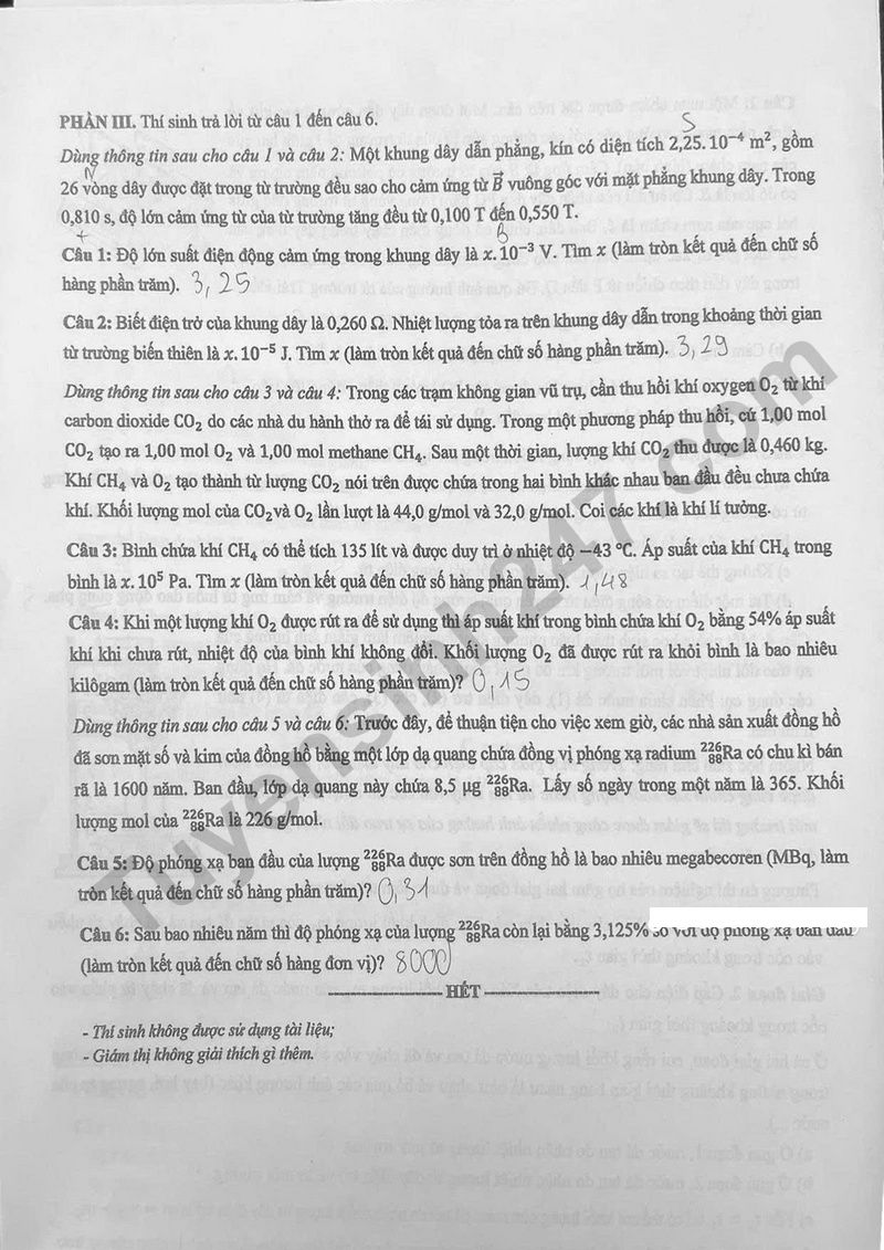 Dap an de thi tot nghiep THPT mon Ly 2025 - Ma de 0209