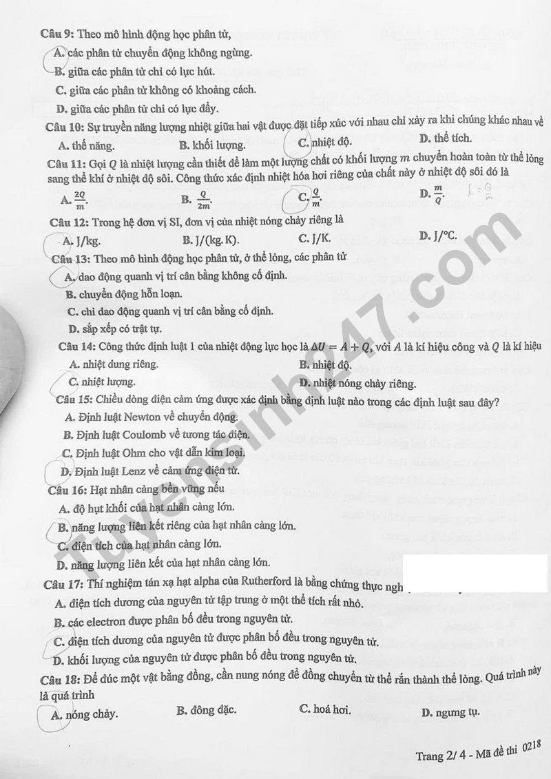 Dap an de thi tot nghiep THPT 2025 mon Ly ma de 0218