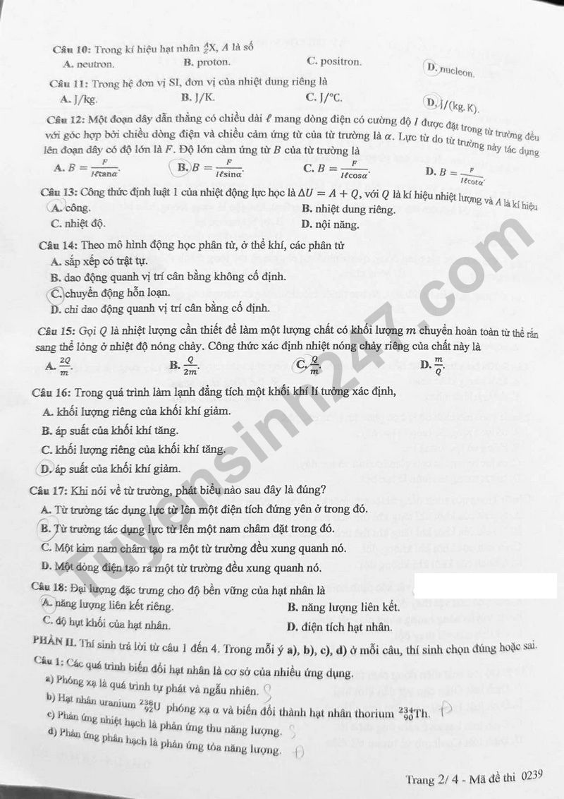 Dap an de thi tot nghiep THPT 2025 - mon Ly ma de 0239