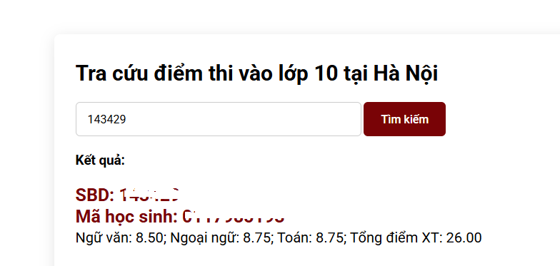 Ha Noi cong bo diem thi vao lop 10 nam 2025
