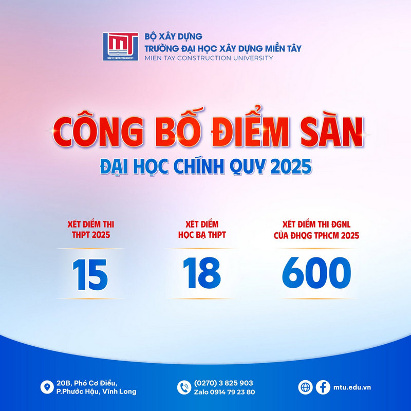 Diem san truong Dai hoc Xay dung Mien Tay 2025